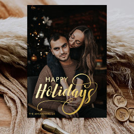 メリーモダンクリスマス家族の写真名タータンチェック 箔シーズンカード