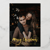 メリーモダンクリスマス家族の写真名タータンチェック 箔シーズンカード (正面)