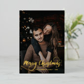 メリーモダンクリスマス家族の写真名タータンチェック 箔シーズンカード (立ち正面)