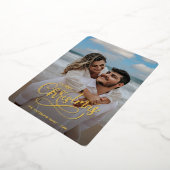 メリーモダンクリスマス家族の写真名タータンチェック 箔シーズンカード (回転した状態)