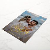 メリーモダンクリスマス家族の写真名金ゴールドホール 箔シーズンカード (回転した状態)