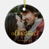 メリーモダンクリスマス家族の写真名 セラミックオーナメント (正面)
