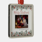 メリーモダンクリスマス家族の写真素朴 メタルオーナメント (右)