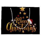 メリーモダンクリスマス家族の写真素朴 ラージペーパーバッグ (裏面)