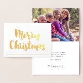 メリーモダンクリスマス家族の写真金ゴールド 箔カード (ディスプレー)