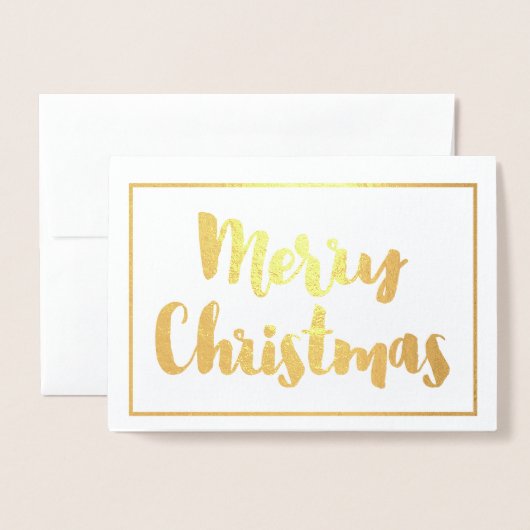 メリーモダンクリスマス家族の写真金ゴールド 箔カード (封筒付き正面)