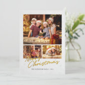 メリーモダンクリスマス家族の金ゴールドフェイク写真 シーズンカード (スタンド正面)