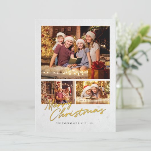 メリーモダンクリスマス家族の金ゴールドフェイク写真 シーズンカード (スタンド正面)