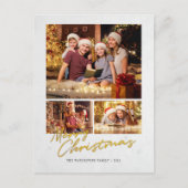 メリーモダンクリスマス家族の金ゴールドフェイク写真 シーズンポストカード (正面)