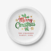 メリーモダンクリスマス家族フェスティバルレッド&グリーン ペーパープレート (正面)