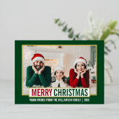 メリーモダンクリスマス家族フォトグリーン金ゴールド 箔シーズンカード (立ち正面)