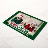 メリーモダンクリスマス家族フォトグリーン金ゴールド 箔シーズンカード (回転した状態)