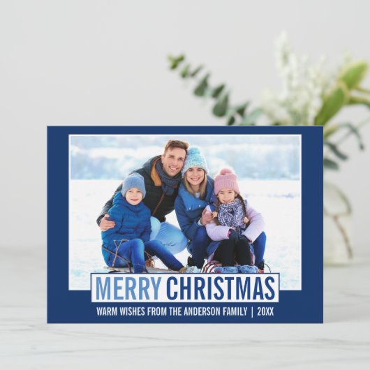 メリーモダンクリスマス家族フォトブルー シーズンカード (スタンド正面)