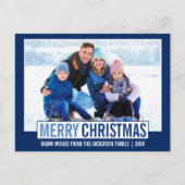 メリーモダンクリスマス家族フォトブルー ポストカード (正面)