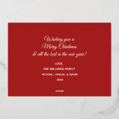 メリーモダンクリスマス家族フォトレッド&金ゴールド 箔シーズンカード (裏面)