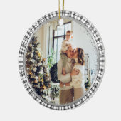 メリーモダンクリスマス家族写真白黒 セラミックオーナメント (左)
