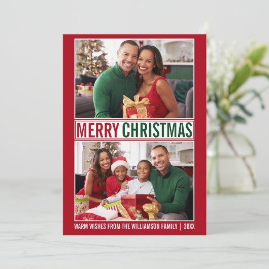 メリーモダンクリスマス家族2写真赤 シーズンカード (スタンド正面)