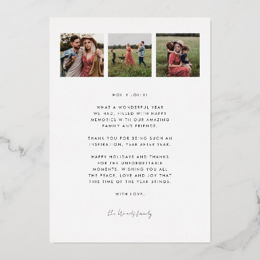 メリーモダンクリスマス家族4写真 箔シーズンカード (裏面)