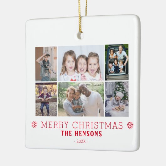 メリーモダンクリスマス家族6写真コラージュ セラミックオーナメント (左)