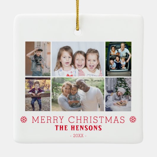 メリーモダンクリスマス家族6写真コラージュ セラミックオーナメント (裏面)