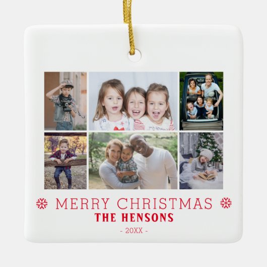 メリーモダンクリスマス家族6写真コラージュ セラミックオーナメント (正面)