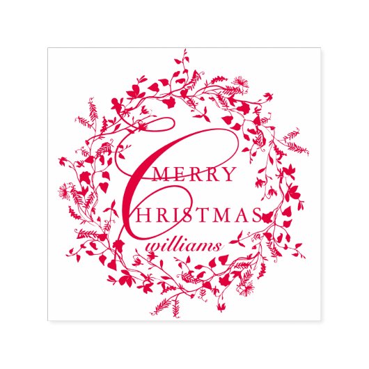 メリーモダンクリスマス山花リース セルフインキングスタンプ (デザイン)