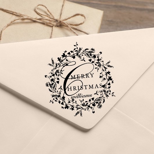 メリーモダンクリスマス山花リース セルフインキングスタンプ