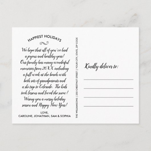 メリーモダンクリスマス手書家族の写真 ポストカード (裏面)