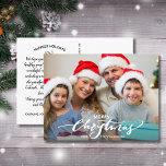 メリーモダンクリスマス手書家族の写真 ポストカード<br><div class="desc">祝写真と表向きの手書き文字「メリー・クリスマス」と裏向きのノートを載せたおもしろいはがきカスタムの季節。またはもし、入力したノートを背面から削除し、各はがきを個別に手書き入力する。差出人住所郵送用の簡単を追加。シンプルおもしろいもフェスティバルも休日の希望を送る完璧なハガキだ。</div>