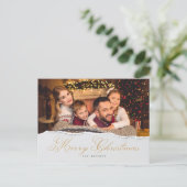 メリーモダンクリスマス手書家族の写真 ポストカード (スタンド正面)