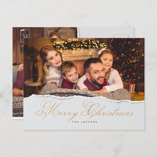 メリーモダンクリスマス手書家族の写真 ポストカード (正面/裏面)