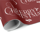 メリーモダンクリスマス文字ヒイラギ松 ラッピングペーパー (ロールコーナー)