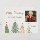 メリーモダンクリスマス松の木フォトカード シーズンカード (正面/裏面)