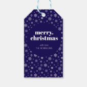 メリーモダンクリスマス海軍ブルースノーフレークパターン ギフトタグ (正面)
