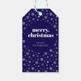 メリーモダンクリスマス海軍ブルースノーフレークパターン ギフトタグ