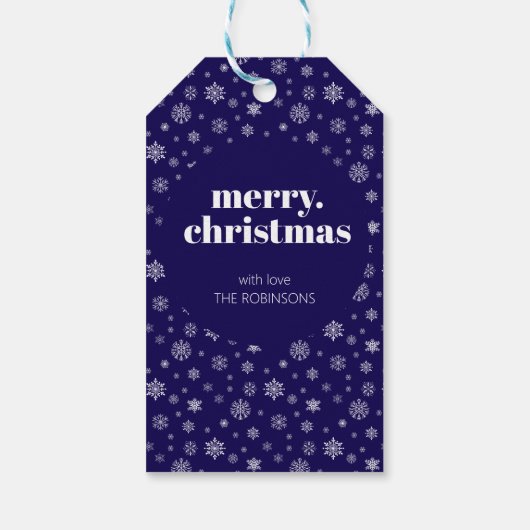 メリーモダンクリスマス海軍ブルースノーフレークパターン ギフトタグ (裏面)