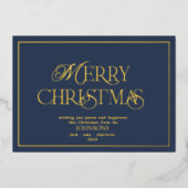 メリーモダンクリスマス海軍ブルーフォイルホリデーカード 箔シーズンカード (正面)
