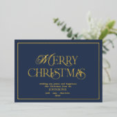 メリーモダンクリスマス海軍ブルーフォイルホリデーカード 箔シーズンカード (立ち正面)