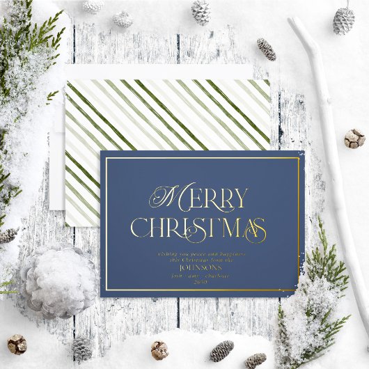 メリーモダンクリスマス海軍ブルーフォイルホリデーカード 箔シーズンカード