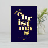 メリーモダンクリスマス海軍ブルー企業のロゴ 箔シーズンカード (立ち正面)