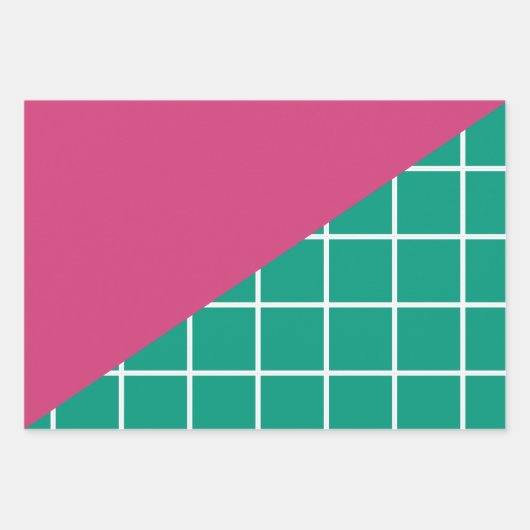 メリーモダンクリスマス熱ピンクエメラルドグリーン ラッピングペーパーシート (正面3)