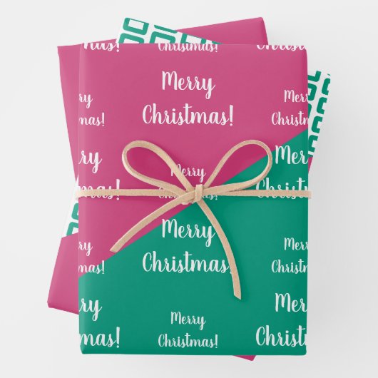 メリーモダンクリスマス熱ピンクエメラルドグリーン ラッピングペーパーシート (インサイチュ)