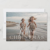 メリーモダンクリスマス白タイポグラフィ写真 シーズンカード (正面)