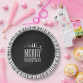 メリーモダンクリスマス白黒プラッエレガントド ペーパープレート (パーティー)