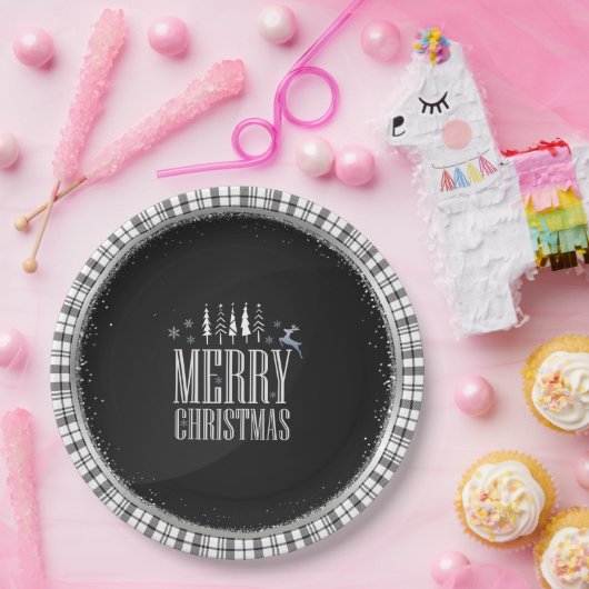 メリーモダンクリスマス白黒プラッエレガントド ペーパープレート (パーティー)