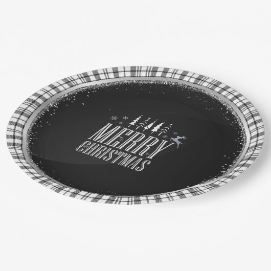メリーモダンクリスマス白黒プラッエレガントド ペーパープレート (アングル)
