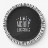 メリーモダンクリスマス白黒プラッエレガントド ペーパープレート (正面)