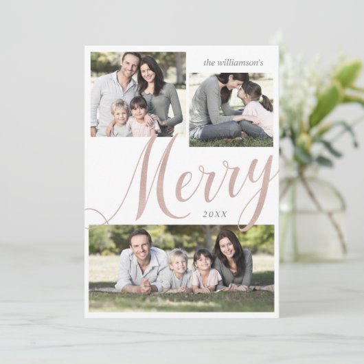 メリーモダンクリスマス複数フォトホリデーカード シーズンカード (スタンド正面)