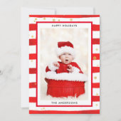メリーモダンクリスマス赤いストライプ写真 シーズンカード (正面)