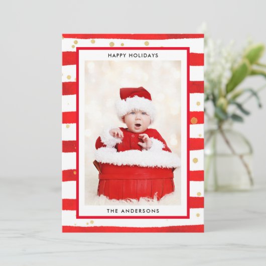 メリーモダンクリスマス赤いストライプ写真 シーズンカード (スタンド正面)